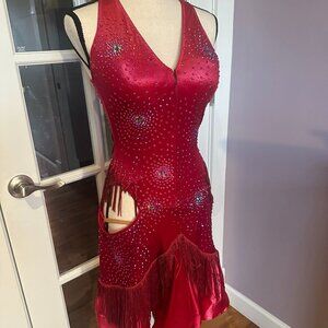 Dark Red Velour Latin/Rhythm Competition Dress- Small (size 4)